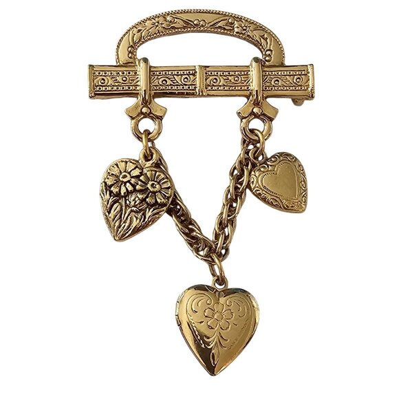 1928 Jewelry - 1928 Brand Bar Pin Heart Chain Dangle Brooch Locket Pin J522